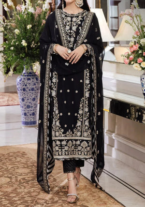 Grace W410-Embroidered 3pc karandi dress with Embroidered chiffon dupatta.
