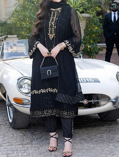 Velvet Black – Embroidered Chiffon Unstitched 3Pc Suit