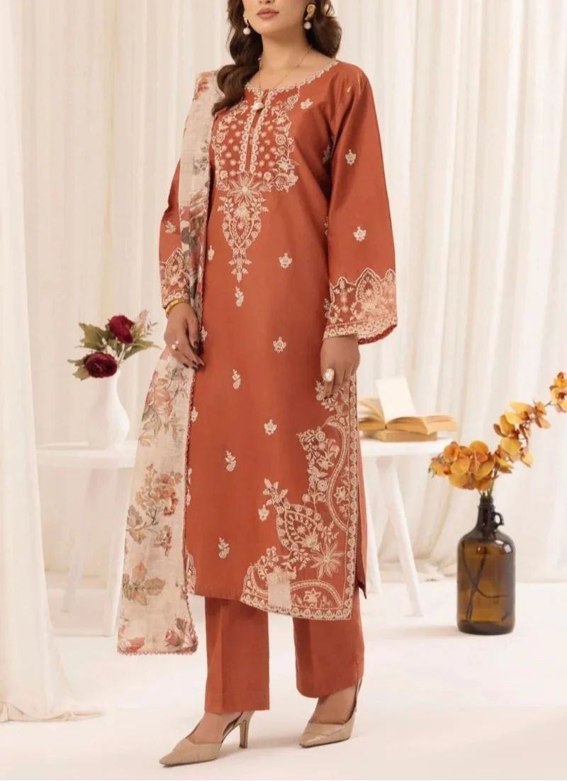 Grace Z77- Stitched Embroidered 3PC Lawn Dress with Printed Munar Dupatta.