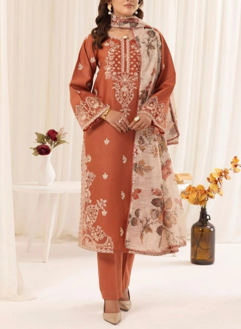 Grace S842-Embroidered 3PC Lawn Dress with Printed Munar Dupatta.