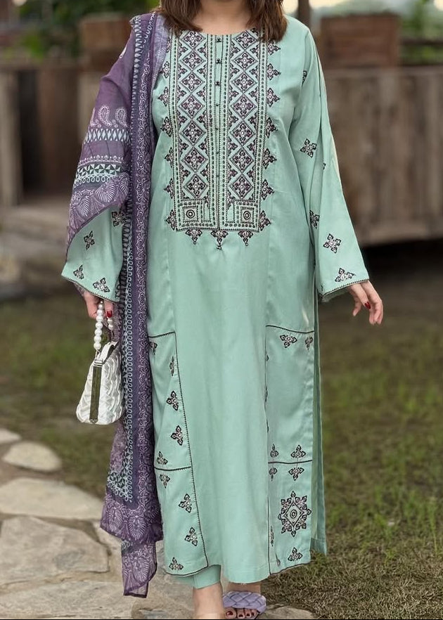 Grace W1002-Embroidered 3pc Marina Dress With Printed Shawl.