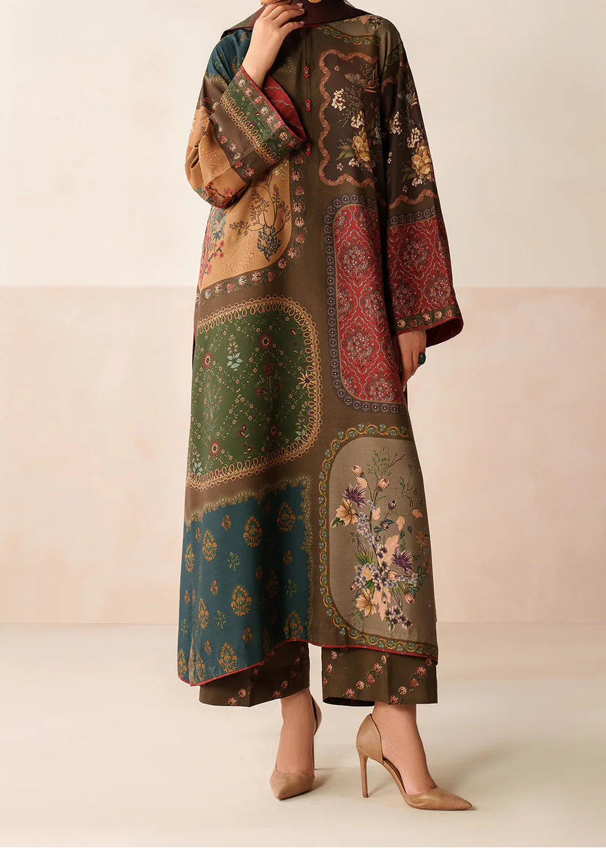 Grace W849 - Digital Printed 3pc Karandi Dress With Digital Printed Karandi Shawl.