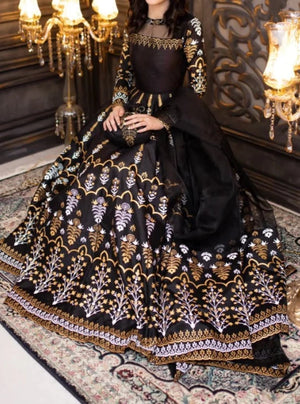 Grace W295- Embroidered 3pc Kataan Silk dress With Embroidered Organza dupatta.