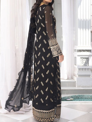 Jade Black – Embroidered Chiffon Unstitched 3Pc Suit