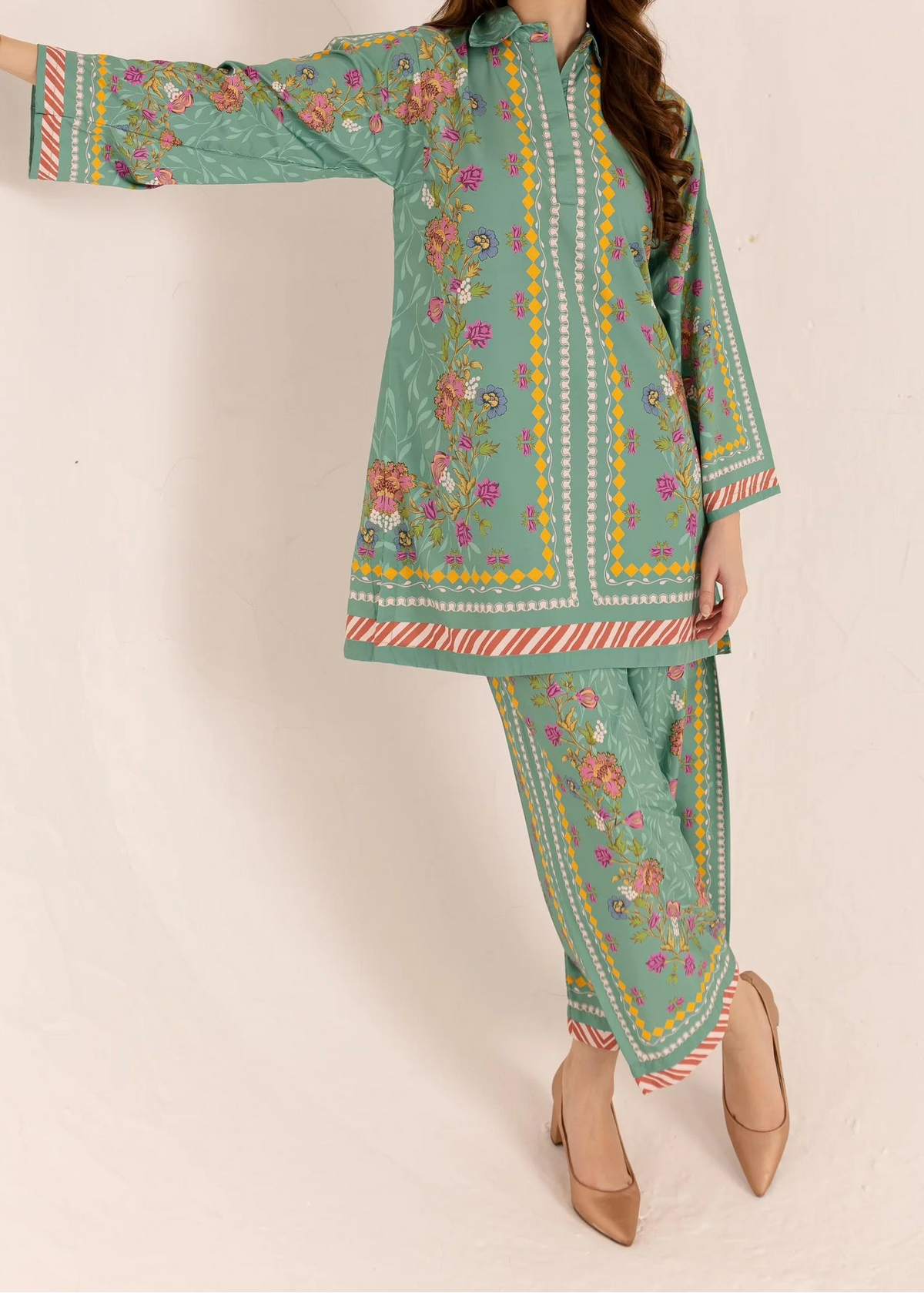 Grace W923 -Digital Printed 2pc Silk Dress.