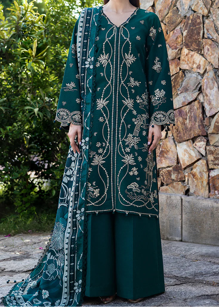 Grace W981-Embroidered 3pc Marina Dress With Printed Shawl.