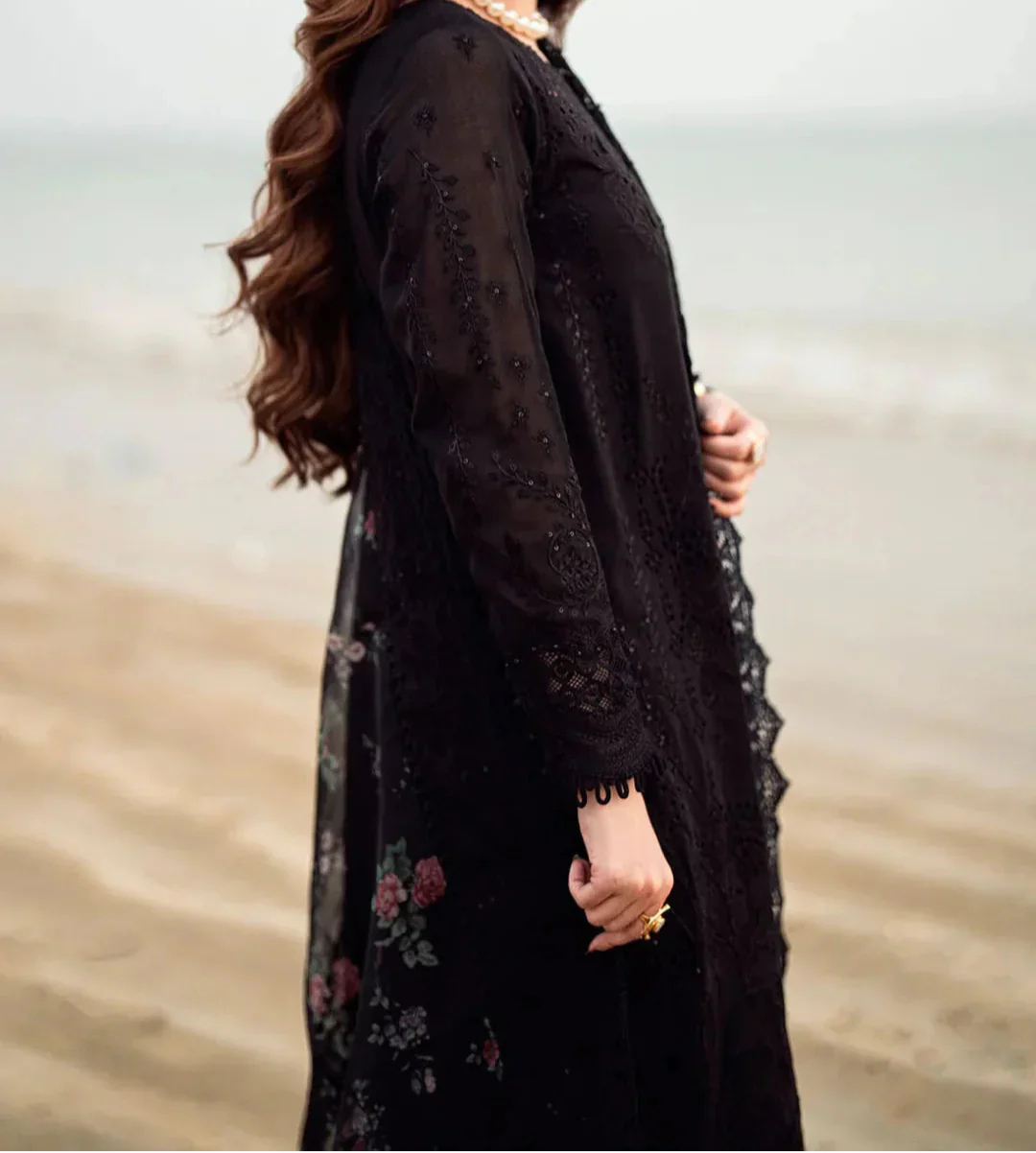 Grace Z-(W753) - Stitched Embroidered 3pc CHIKANKARI Marina Dress With Printed Munar Dupatta.