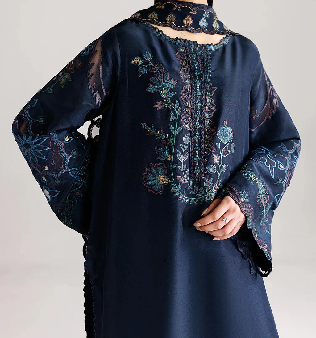 Grace Z-(W1057) - Stitched Embroidered 3pc Marina Dress With Embroidered Chiffon Dupatta.