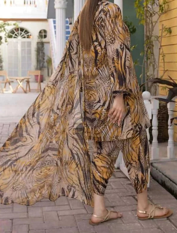 Grace W249- Digital Printed 3pc linen dress with Printed Linen dupatta.
