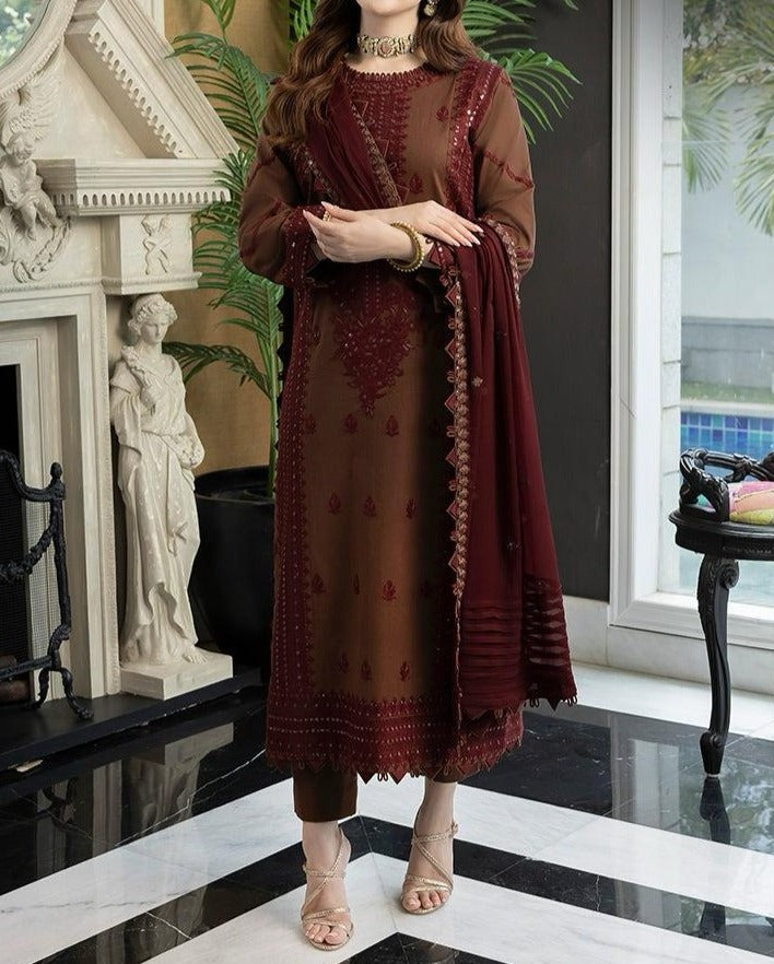 Grace S665-Embroidered 3PC Lawn dress with Embroidered chiffon dupatta.