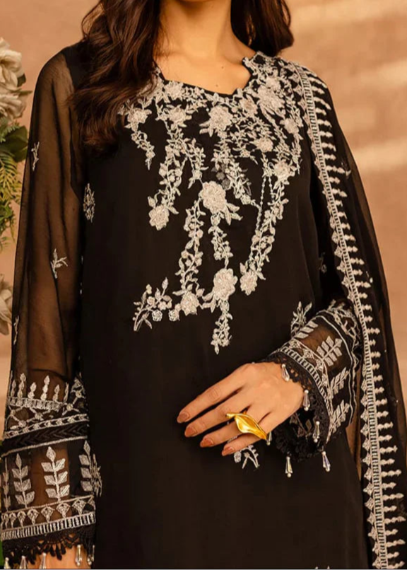 PITCH BLACK– Embroidered Chiffon Unstitched 3Pc Suit.