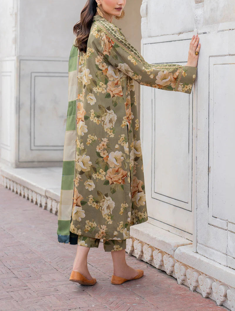 Grace W579-Printed 3pc karandi Dress With Printed karandi Shawl.