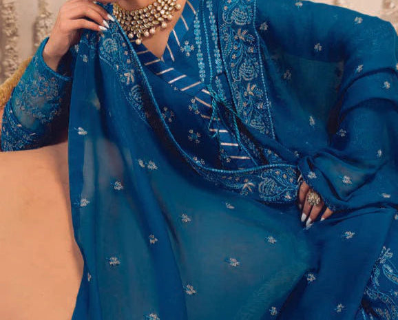 Grace Z-(BLUE NOVA) -Stitched Embroidered chiffon 3Pc Suit