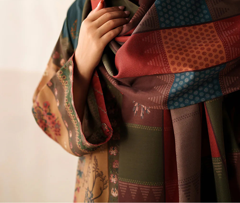 Grace W849 - Digital Printed 3pc Karandi Dress With Digital Printed Karandi Shawl.