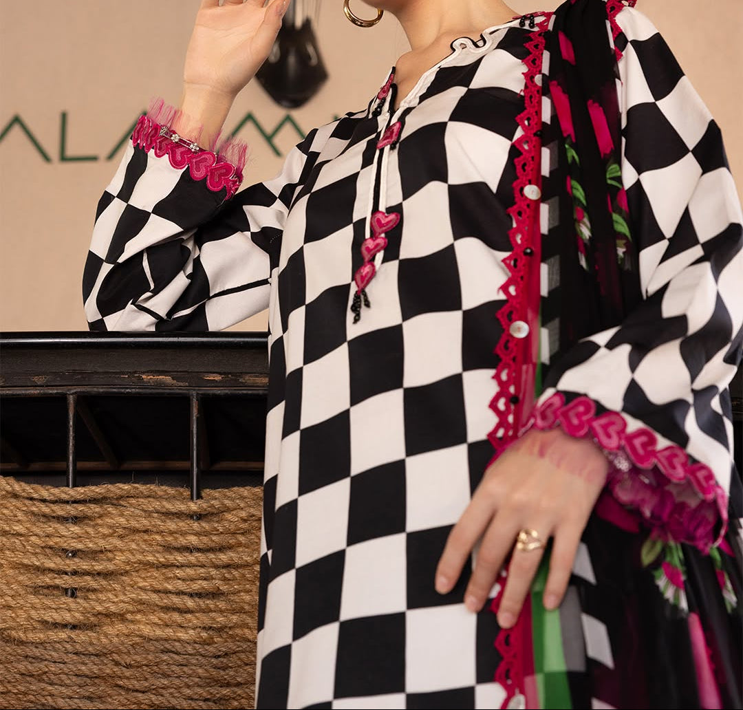 Grace S1352 - Printed & Embroidered 3pc Lawn Dress With Embroidered  Sequence Chiffon Dupatta.