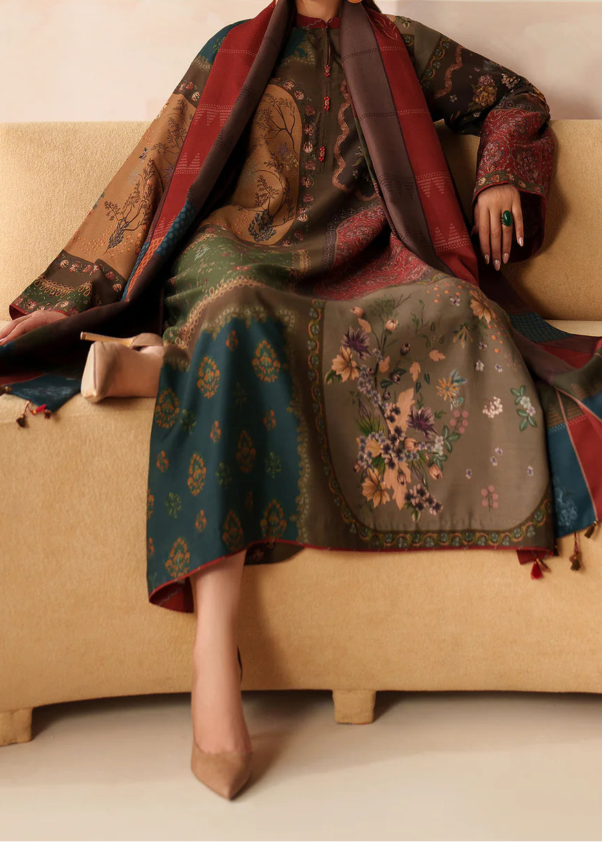 Grace W849 - Digital Printed 3pc Karandi Dress With Digital Printed Karandi Shawl.