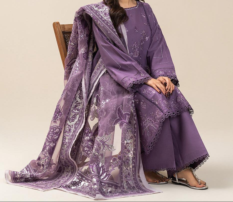 Grace S1402 - Embroidered 3pc Lawn Dress With Printed Voile Dupatta.