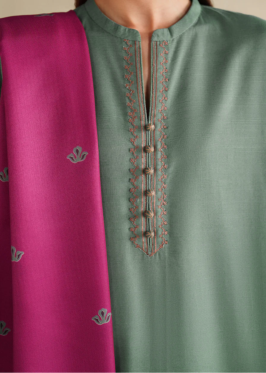 Grace Z-(W978) - Stitched Embroidered 3pc Marina Dress With Printed Shawl.