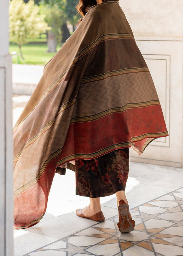 Grace W763 - Printed & Embroidered 3pc Karandi Dress With Printed Karandi Shawl.