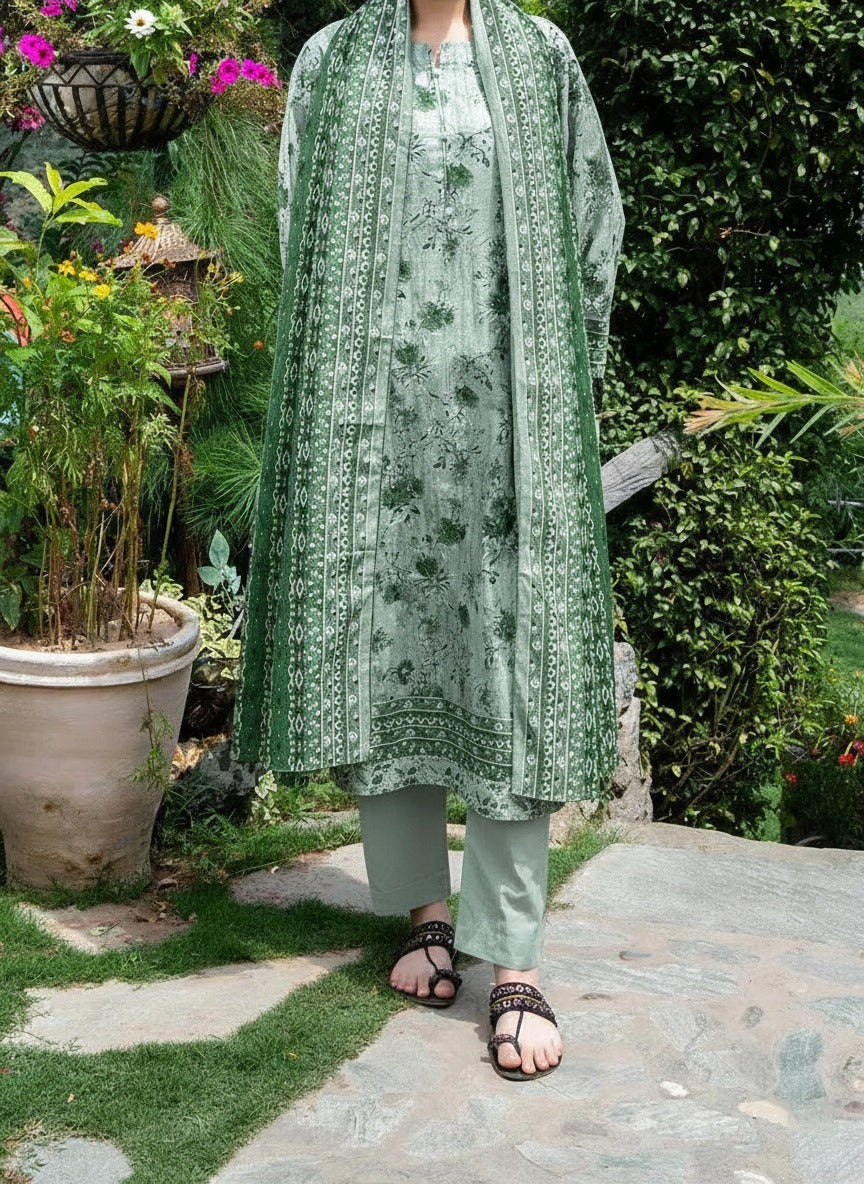 Grace W875 - Digital Printed 3pc Karandi Dress With Digital Printed Karandi Shawl.