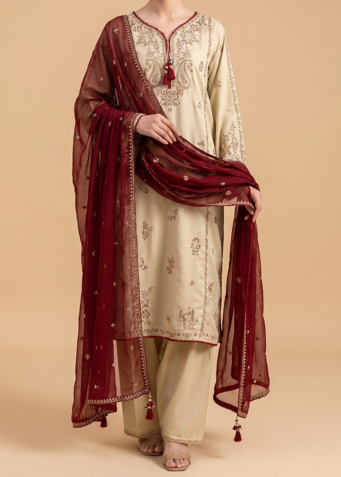 Grace S1433 - Embroidered 3pc Lawn Dress With Embroidered Chiffon Dupatta.