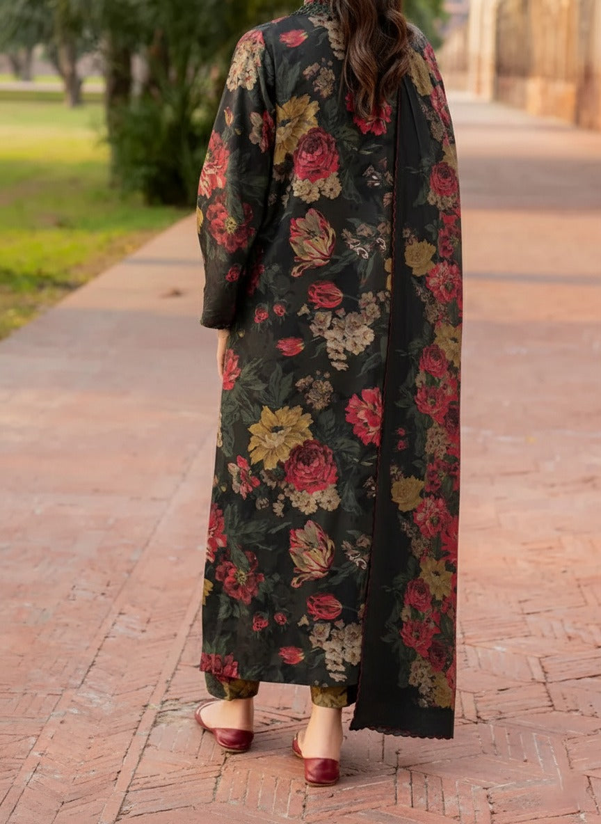 Grace W802 - Digital Printed 3pc Karandi Dress With Digital Printed Karandi Shawl.