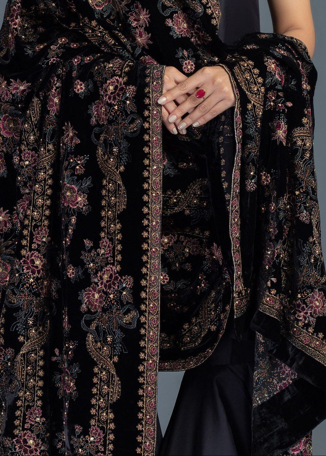 Sarinnah Premium D81-Luxury Formal Heavy Embroidered Karandi Shawl.