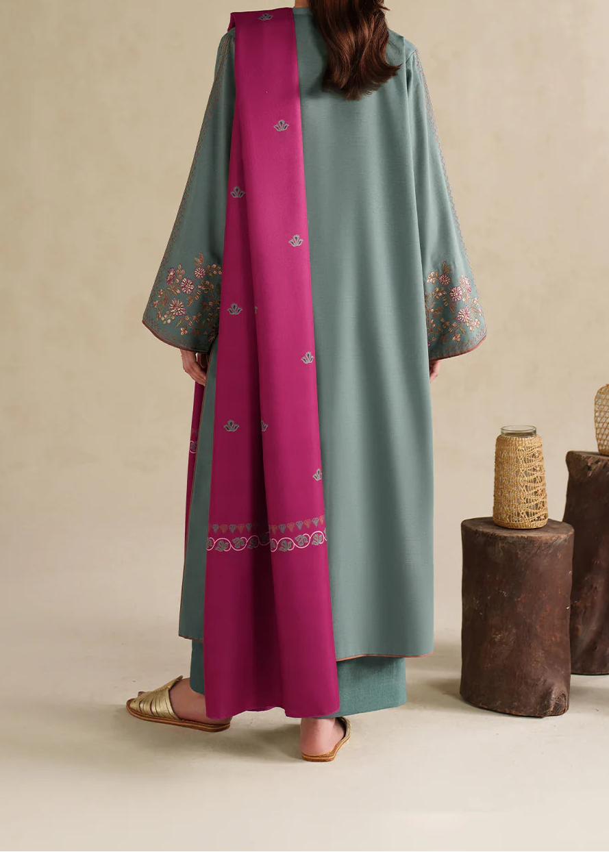 Grace W978-Embroidered 3pc Marina Dress With Printed Shawl.