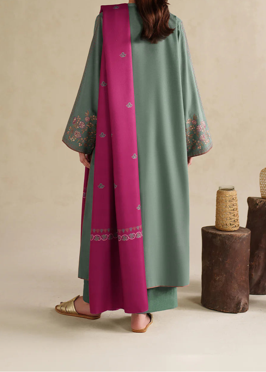 Grace Z-(W978) - Stitched Embroidered 3pc Marina Dress With Printed Shawl.