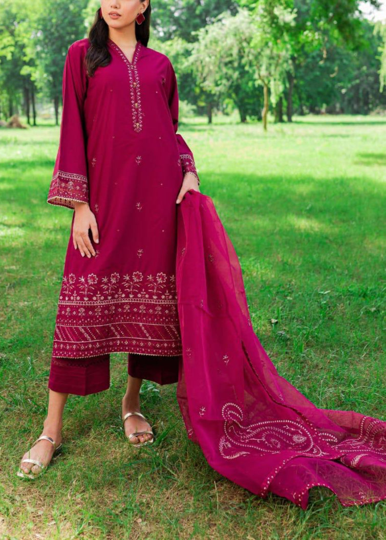 Grace S871-Embroidered 3pc Lawn Dress with Embroidered Munar Dupatta.