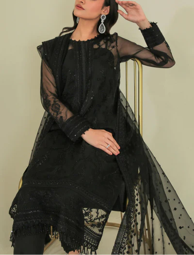 Grace Z-(S926)- Stitched Embroidered Sequence 3pc Organza Dress with Embroidered Organza Duppata.