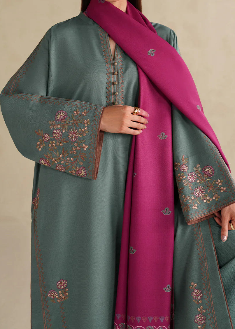 Grace W978-Embroidered 3pc Marina Dress With Printed Shawl.