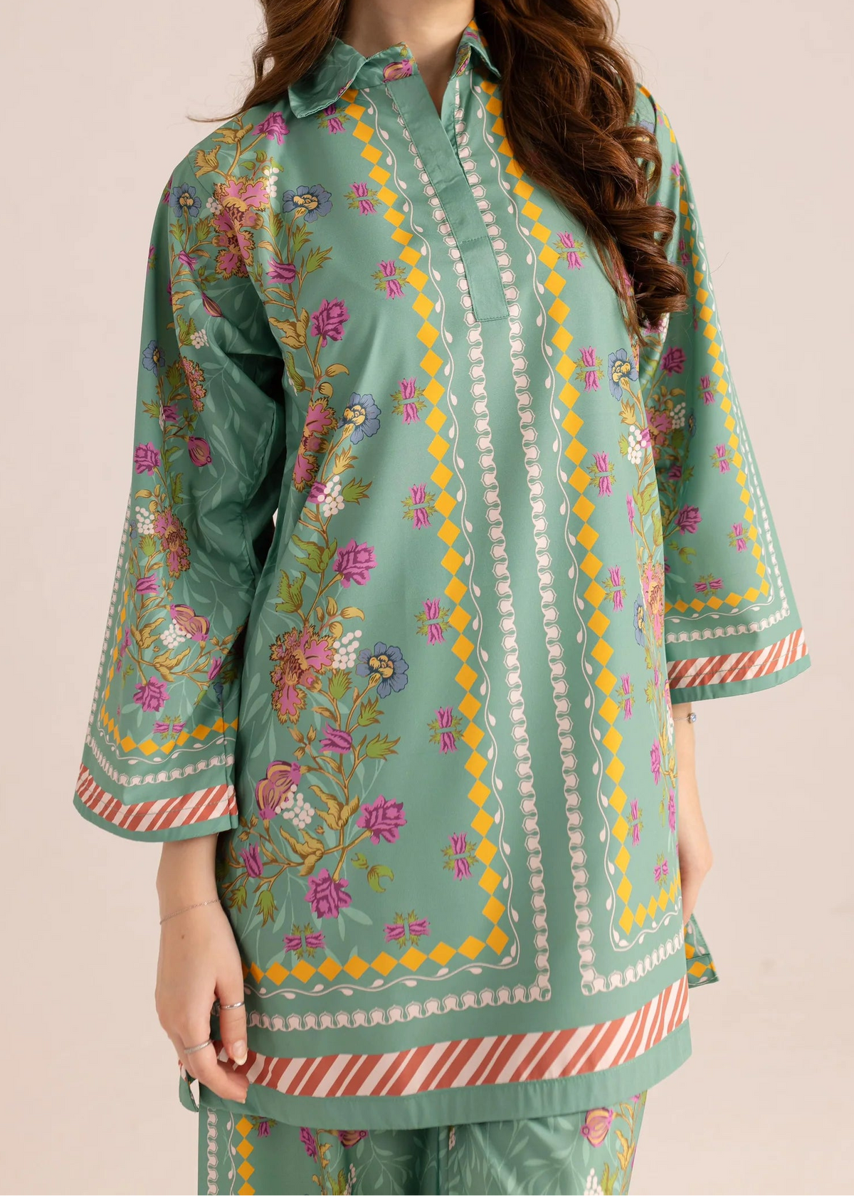 Grace W923 -Digital Printed 2pc Silk Dress.