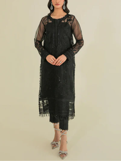 Grace Z-(S926)- Stitched Embroidered Sequence 3pc Organza Dress with Embroidered Organza Duppata.