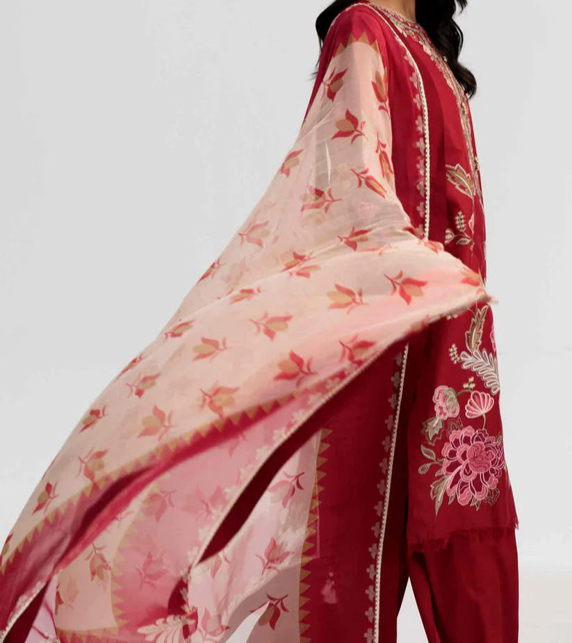 Grace S1253-Embroidered 3pc Lawn Dress With Printed Munar Dupatta.