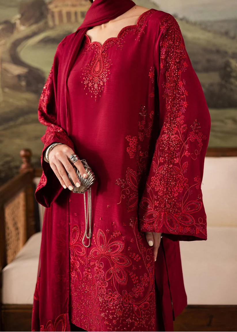 Grace W933-Embroidered 3pc Marina Dress With Embroidered Chiffon Dupatta.