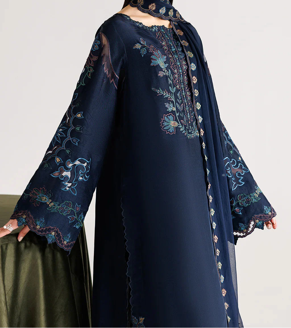 Grace W1057 - Embroidered 3pc Marina Dress With Embroidered Chiffon Dupatta.