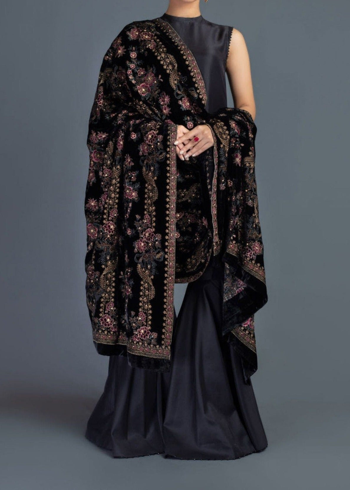 Sarinnah Premium D81-Luxury Formal Heavy Embroidered Karandi Shawl.