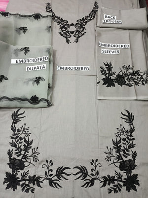 Grace s384-  Embroidered 3pc lawn dress with embroidered cotton net dupatta.