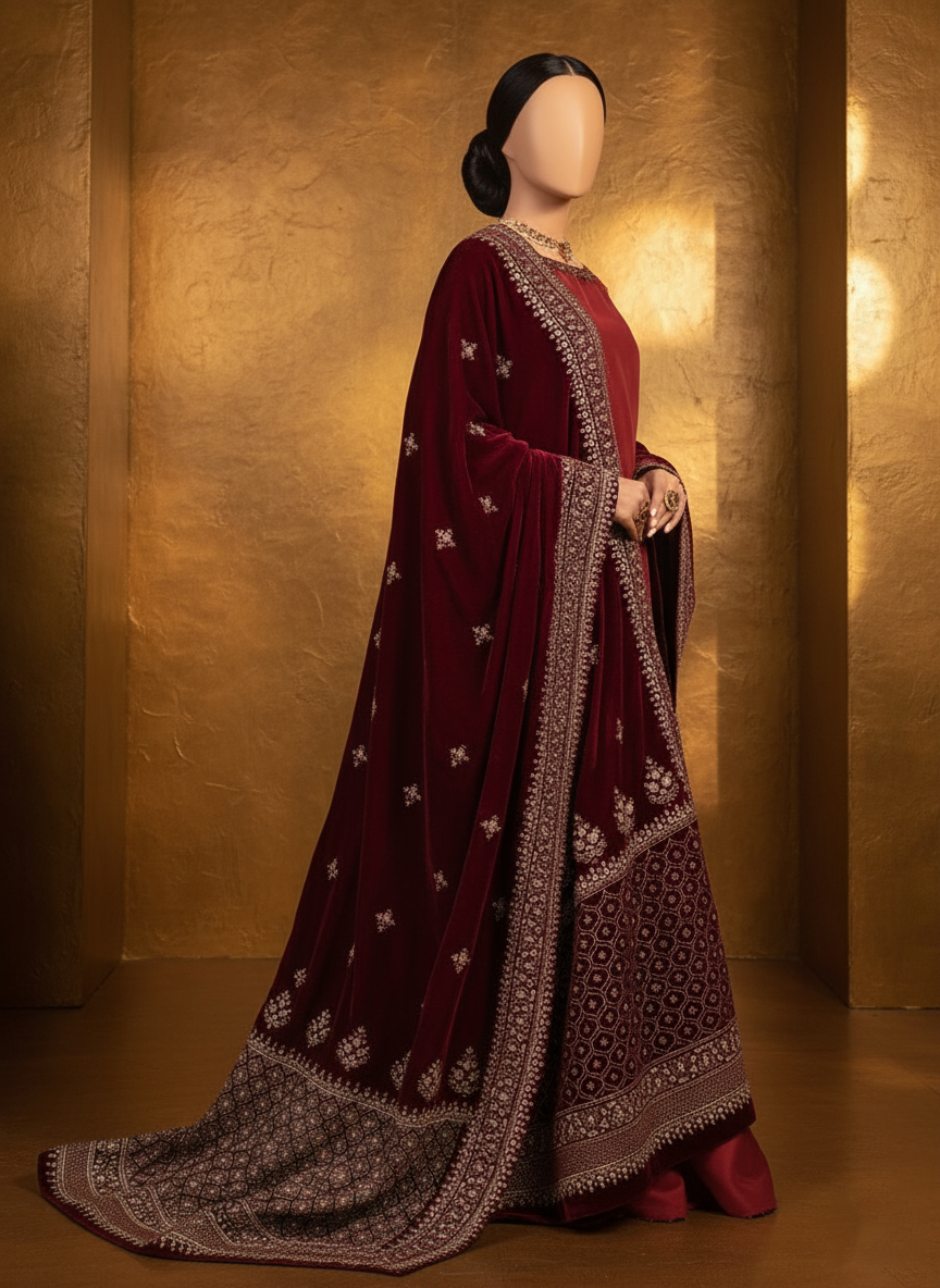 Sarinnah Premium 86-Embroided Fine quality Velvet shawl.
