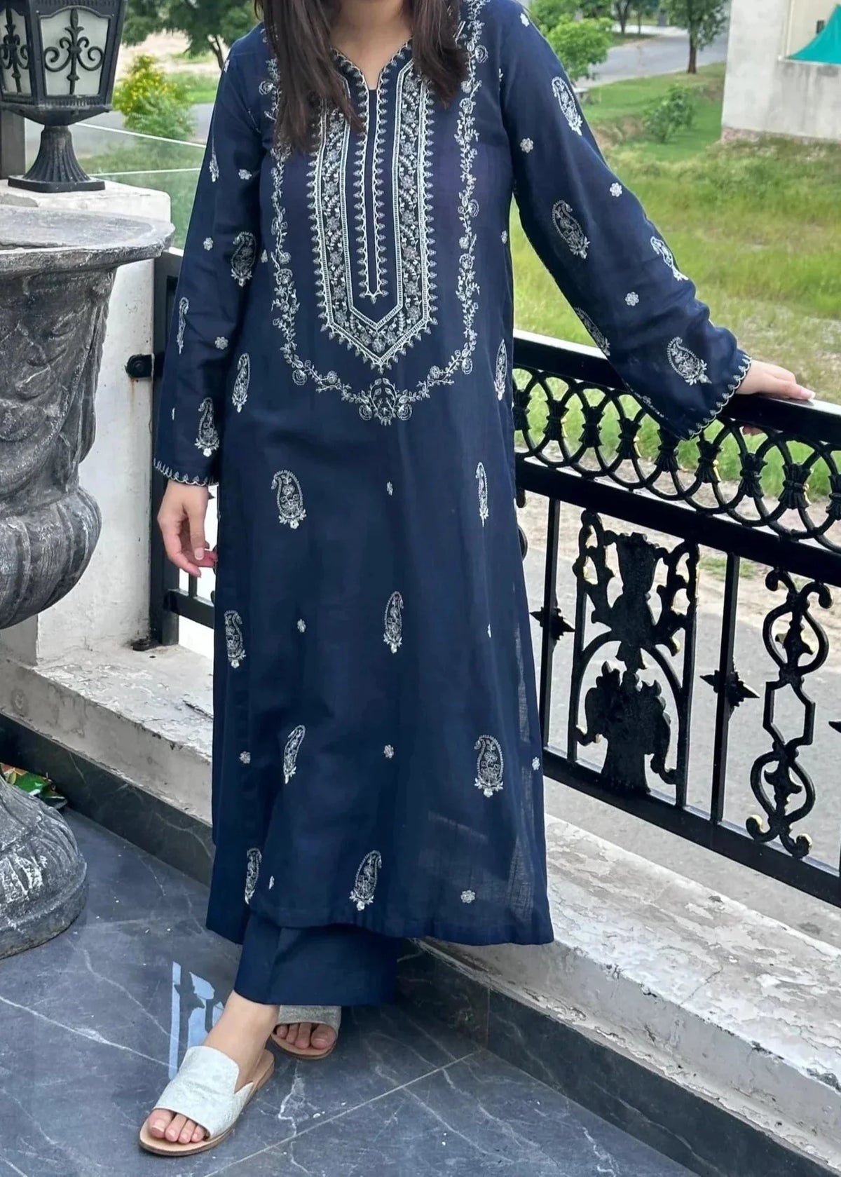 Grace Z-(W682) - Stitched Embroidered 2pc Khaddar dress