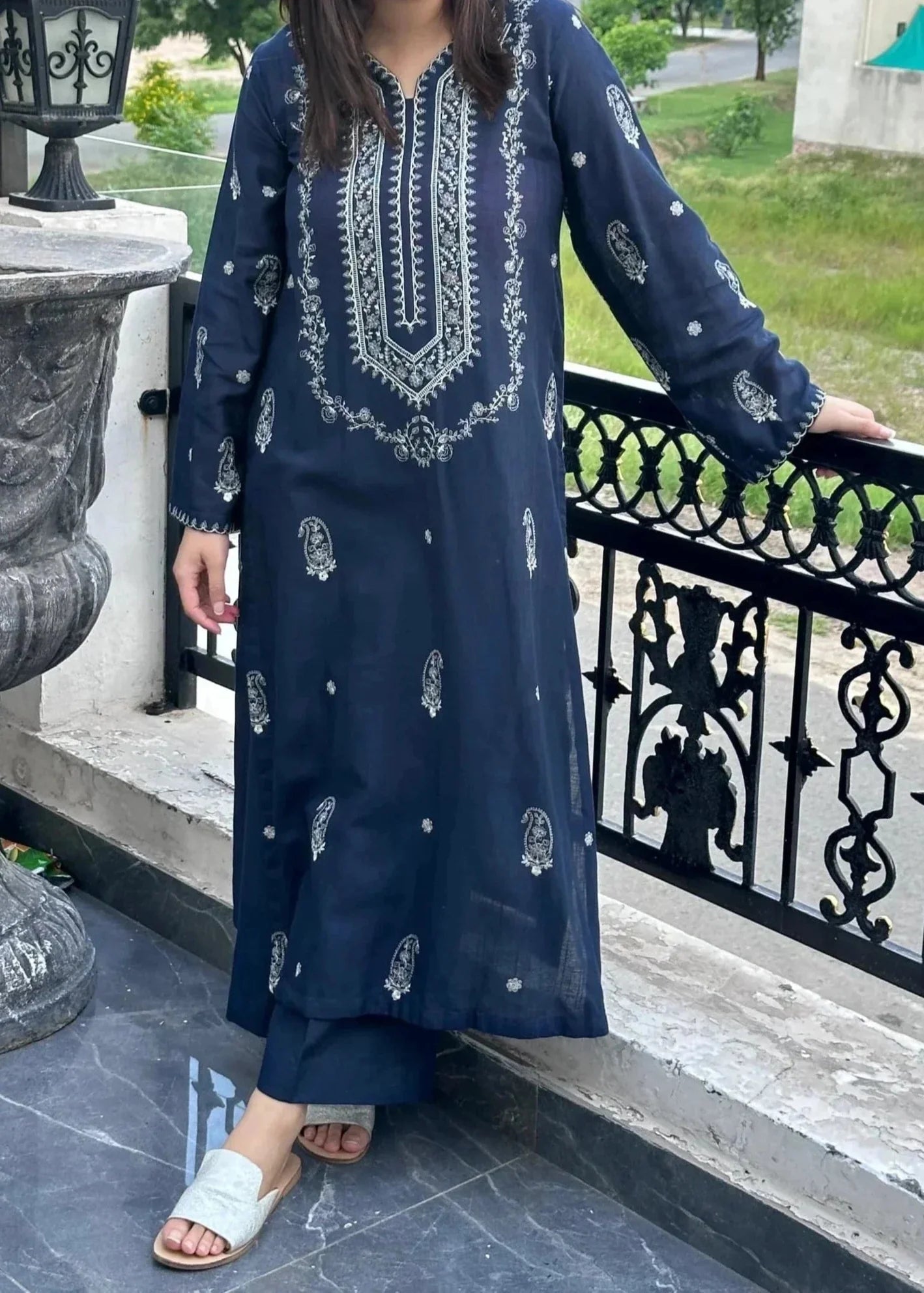 Grace Z-(W682) - Stitched Embroidered 2pc Khaddar dress