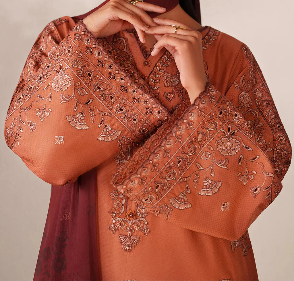 Grace Z-(S1377 )- Stitched Embroidered 3pc Lawn Dress With Printed Chiffon Dupatta.