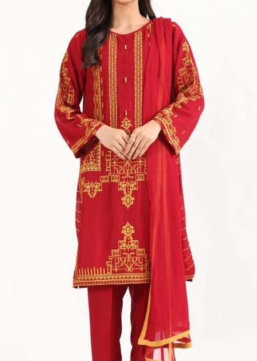 Grace W651-Embroidered 3pc Linen Dress with Embroidered Chiffon Dupatta.