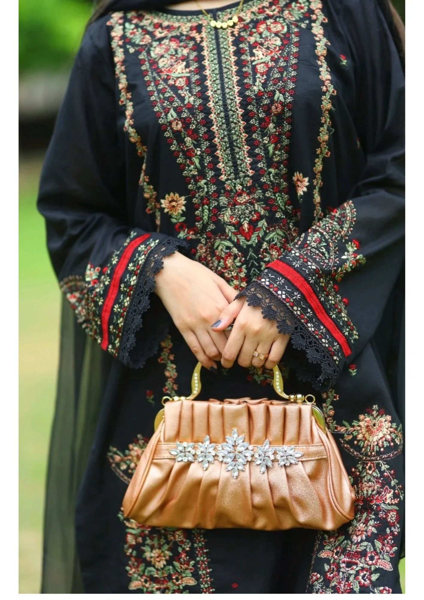 Grace Z-(W735) - Stitched Embroidered 3pc Marina Dress With Embroidered Chiffon Dupatta