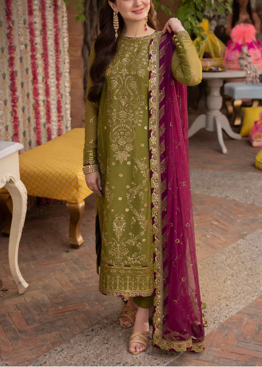 Grace W630- Embroidered 3pc Linen Dress with Embroidered Chiffon Dupatta.