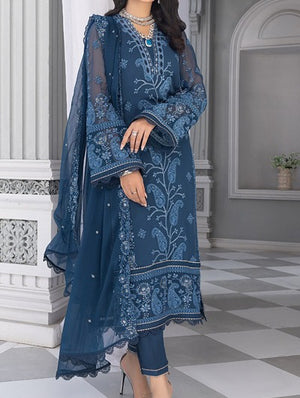 Royal Blue – Embroidered Chiffon Unstitched 3Pc Suit