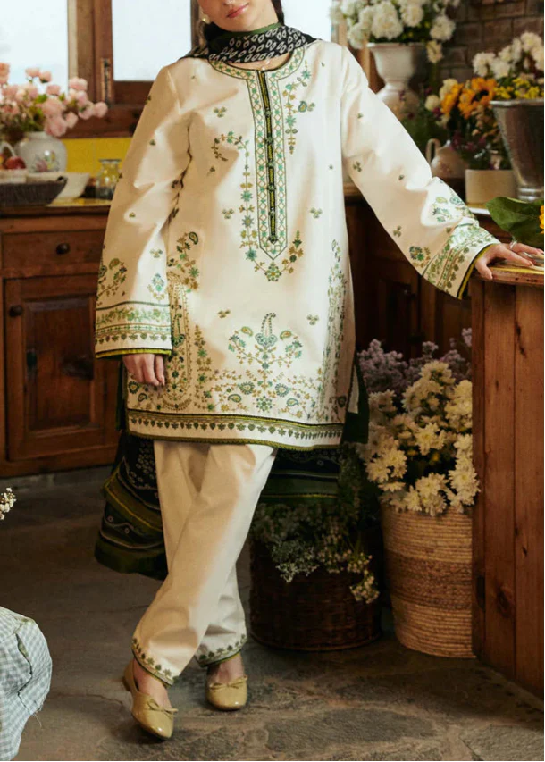Grace Z104- Stitched Embroidered 3pc Lawn Dress With Printed Munar Dupatta.