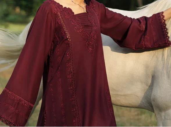 Grace Z-(S1338) - Stitched Embroidered 3pc Lawn Dress With Embroidered Chiffon Dupatta.
