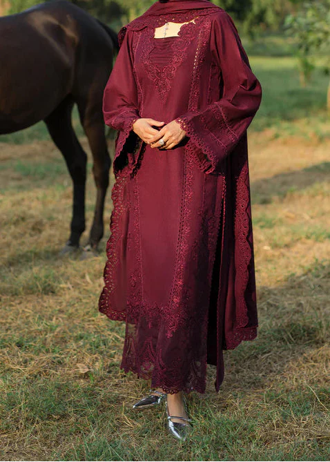 Grace Z-(S1338) - Stitched Embroidered 3pc Lawn Dress With Embroidered Chiffon Dupatta.